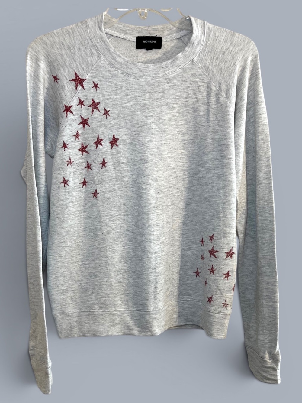 Monrow Heather Gray Raglan Sleeve Faded Star Sweatshirt Size XS